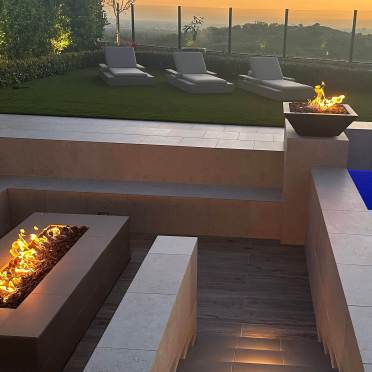 Sunken Seating Area with Rectangle Fire Table and Fire Bowl