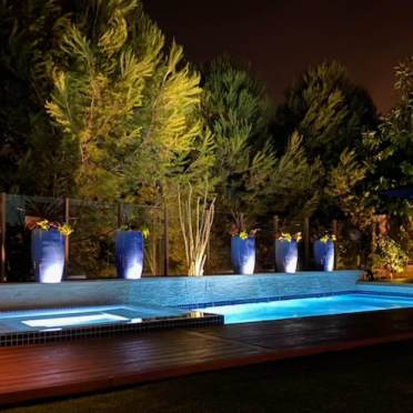 LED Lighting Around Pool with Pots