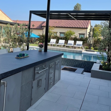 Outdoor BBQ and Prep Island with Fridge, Warming Drawer and Cabinets
