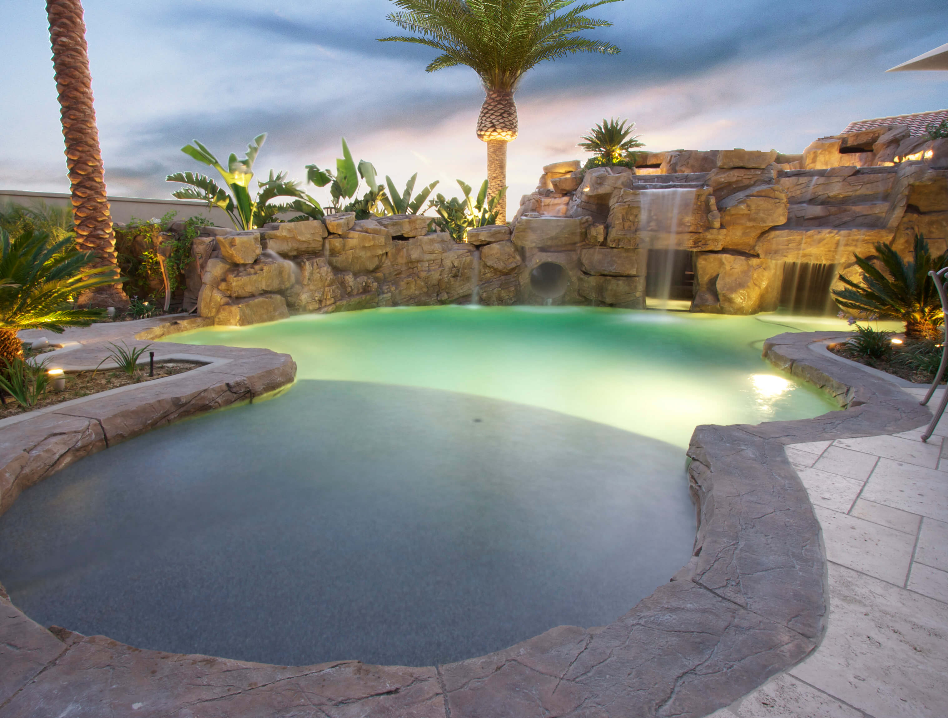 Rock Pool with Reef Step and Large Rock Waterfall Wall