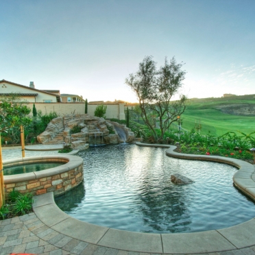 Rock Waterfall and Slide with Freeform Swimming Pool