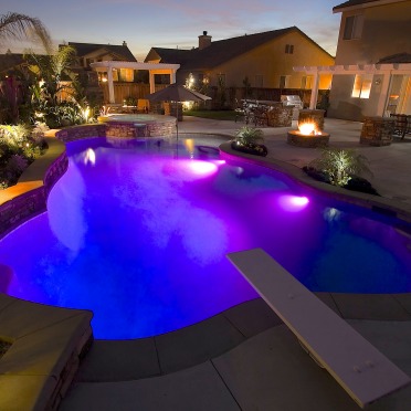 Traditional Swimming Pool with LED Lights and Diving Board