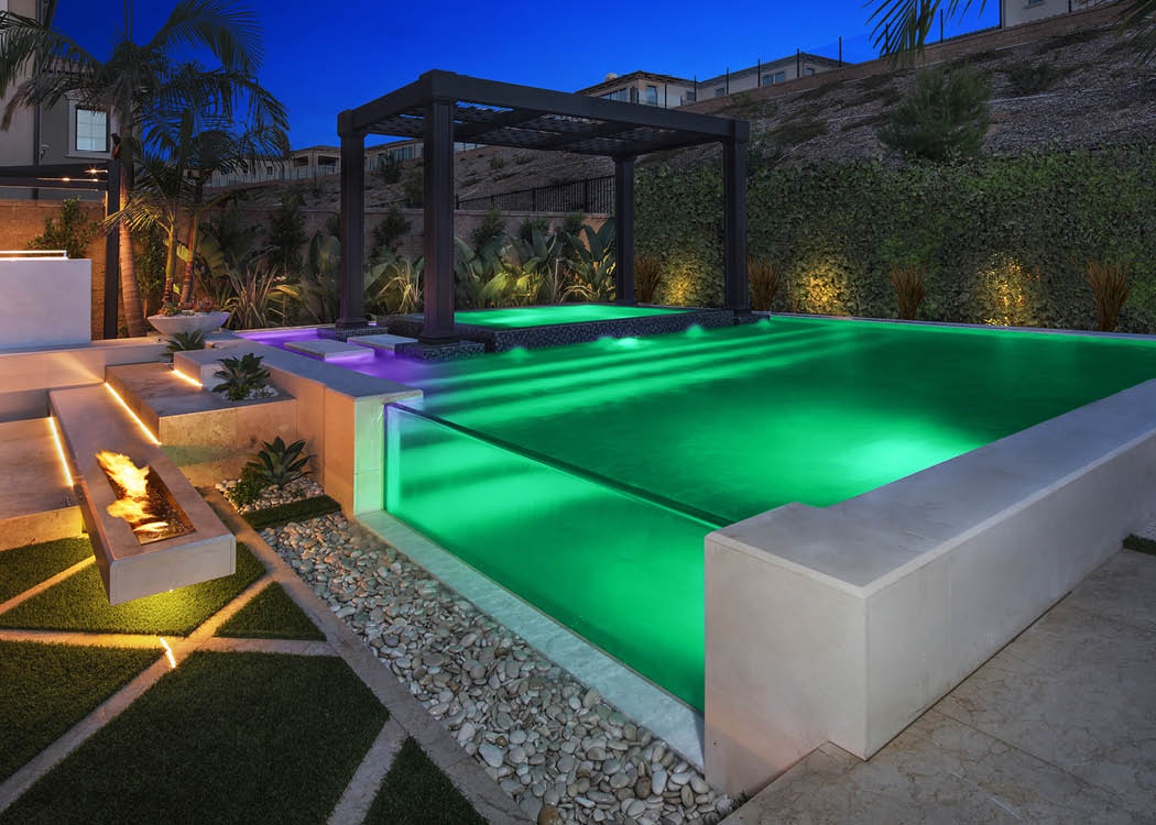Glass swimming pools are constructed with acrylic walls, similar to aquariums!